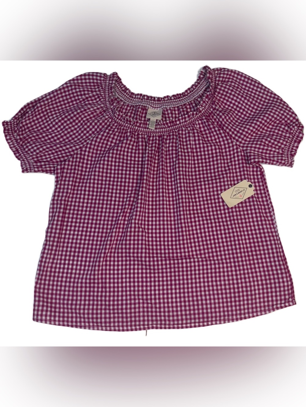 St. John's Bay pink check Smocked Peasant Baby Doll Short Sleeved Shirt Top L